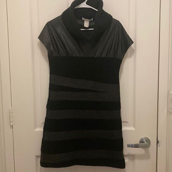 Les Copains Black Mini Dress with Cap sleeve and high Cowl Neck. Size Small. - Picture 1 of 8